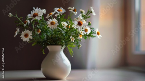 Wallpaper Mural a white ceramic vase with large daisies and green leaf Torontodigital.ca