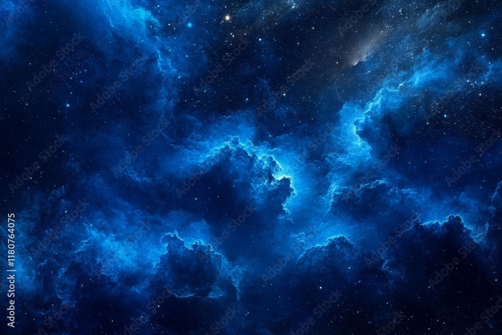 Obraz premium Blue nebula cosmic clouds and stars in deep space.