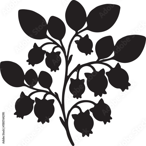 blue berry with leaves silhouette design vector art illustration