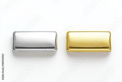 Top view of a candy bar in gold and silver foil, isolated.