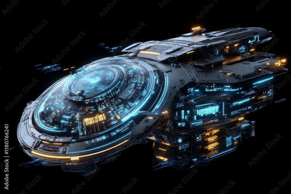 Obraz premium Futuristic Spaceship Design: A Sleek, Sci-Fi Vessel Glowing with Neon Lights