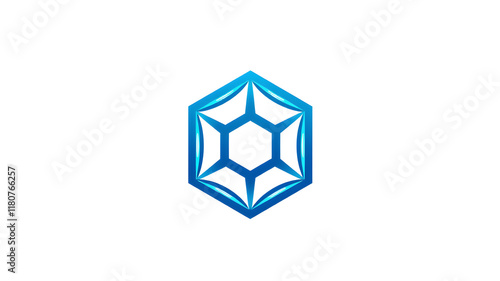 a blue hexagonal object with a white background, minimalist logo design, modern brand, blue gradient,  purism, quantum wavetracing, tesseract, logo, square object