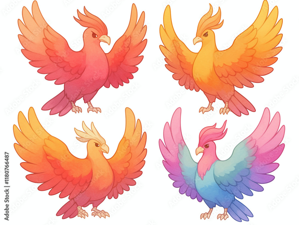 Obraz premium Four Colorful Phoenix Illustrations