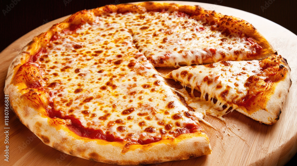Freshly baked pizza with bubbling cheese and crispy crust, deliciously tempting Freshly baked pizza with bubbling cheese and crispy crust, deliciously tempting