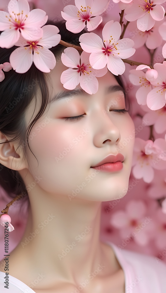 “Extreme Closeup of a Face Covered in Petals of Cherry Blossoms” – Pink cherry blossoms arranged delicately on the skin, symbolizing beauty, impermanence, and Japanese culture.
“Extreme Closeup of a Face Covered in Petals of Cherry Blossoms” – Pink cherry blossoms arranged delicately on the skin, symbolizing beauty, impermanence, and Japanese culture.