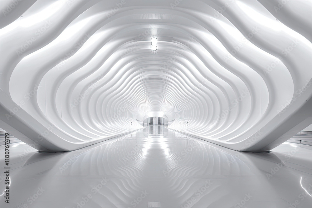 Naklejka premium clean and bright minimalistic architectural interior with wavy patterns
