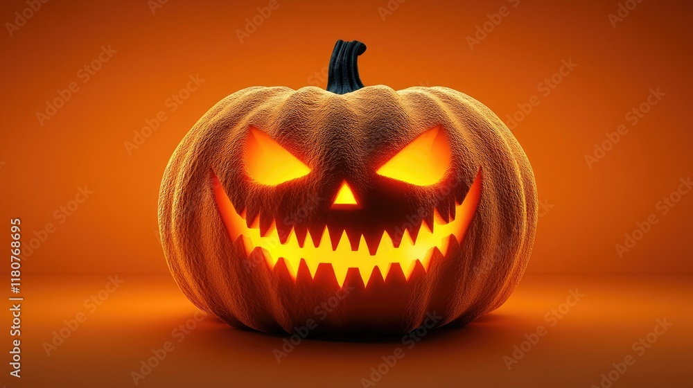 Glowing jack-o'-lantern on orange background. Glowing jack-o'-lantern on orange background.