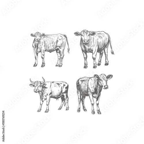 Cow hand drawn engraving design vector template illustration