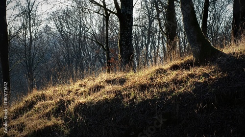 Sunlit Winter Woodland: A Serene Forest Landscape