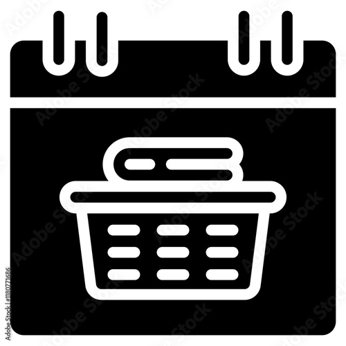 Cleaning agenda calendar icon. Personal organizer, daily checklist management, containing date, timetable, weekly schedule, agenda. Solid icon.