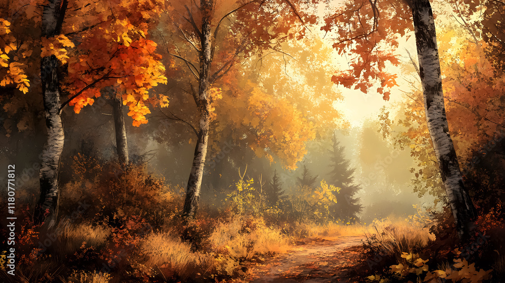 Obraz premium An autumn forest scene invites appreciation of nature�s beauty.
