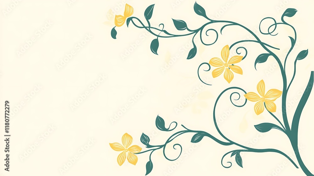 Elegant Yellow Flowers and Teal Vines Design Elegant Yellow Flowers and Teal Vines Design