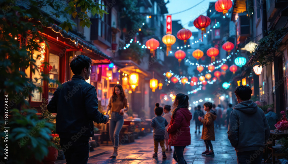 Enchanted Evening Stroll: A Night in China's Lantern-Lit Alley Enchanted Evening Stroll: A Night in China's Lantern-Lit Alley