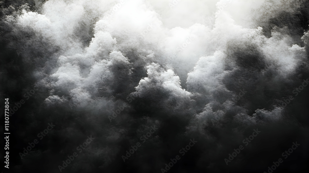 Fototapeta premium Dramatic black and white image of a misty forest, showcasing a contrast of light and shadow creating a moody atmosphere.