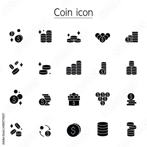 Coin icon set in thin line style