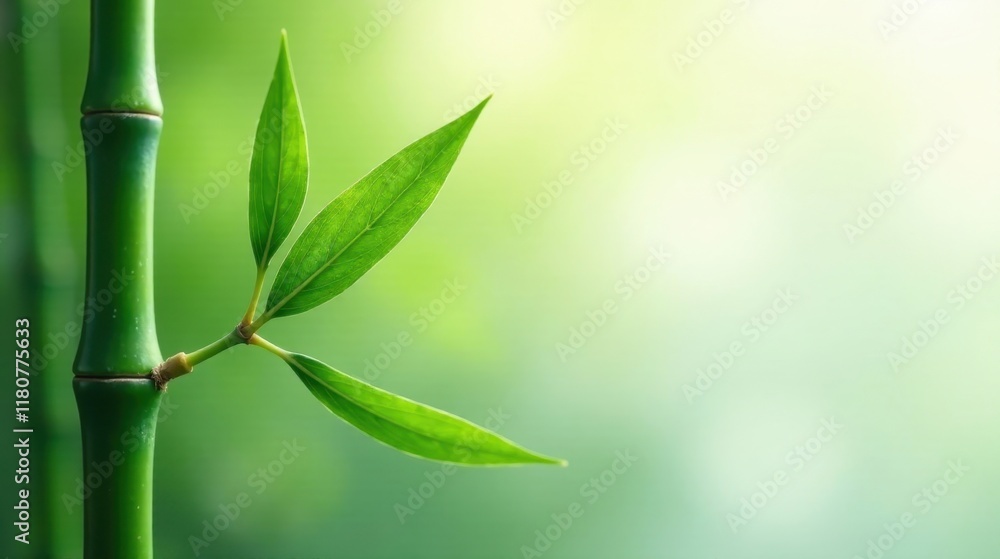 Fototapeta premium Serene Green Bamboo Shoot Emerging with Vibrant New Growth in a Peaceful Natural Setting