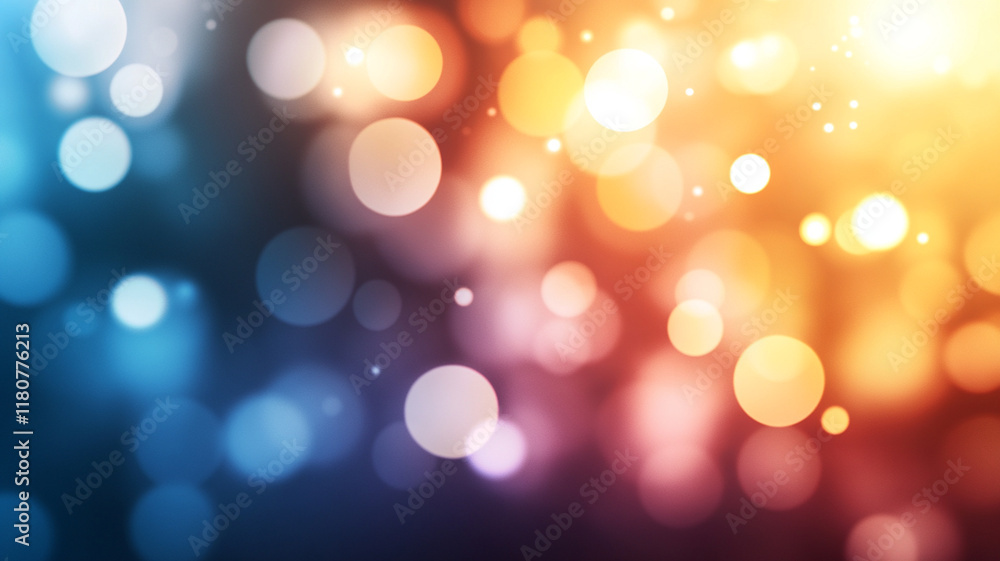 Fototapeta premium Abstract colorful bokeh lights with blue and orange tones create dreamy blurred defocused background with glowing circles