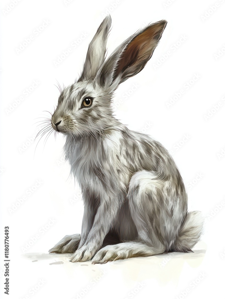 A Serene Portrait of a White Hare, Captured in Digital Brushstrokes with an Attentive Gaze and Finely Textured Fur, Highlighting the Beauty of Wildlife A Serene Portrait of a White Hare, Captured in Digital Brushstrokes with an Attentive Gaze and Finely Textured Fur, Highlighting the Beauty of Wildlife