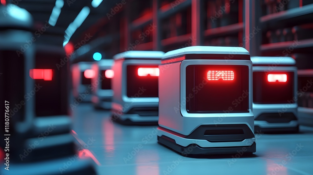 autonomous robots in warehouse, futuristic logistics - ai and robotics autonomous robots in warehouse, futuristic logistics - ai and robotics