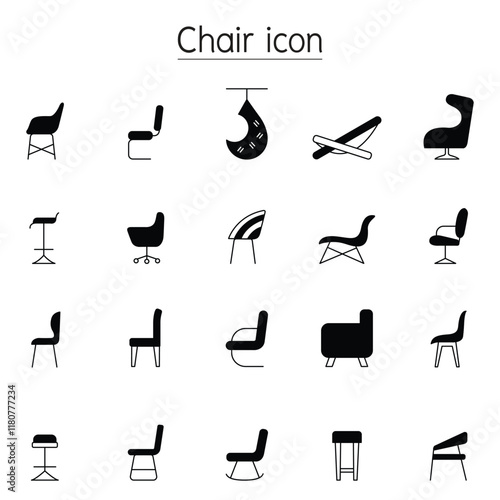 Chair line icons set in side view