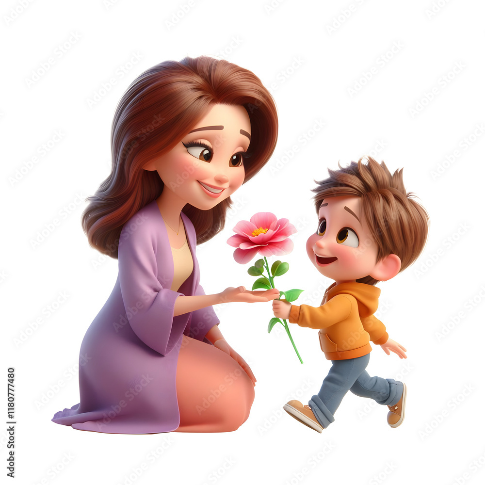 Mother's Day A son giving flower to his mother Isolated Background PNG 08 Mother's Day A son giving flower to his mother Isolated Background PNG 08