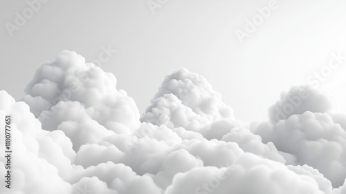 Puffy white cumulus clouds billow in bright blue summer sky forming majestic natural pattern texture against clear atmosphere