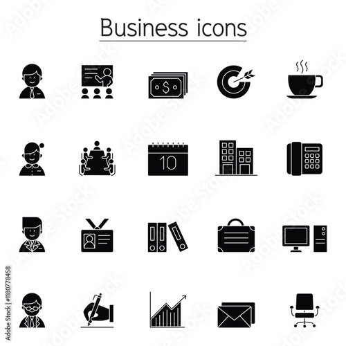 Business management icon set in thin line style