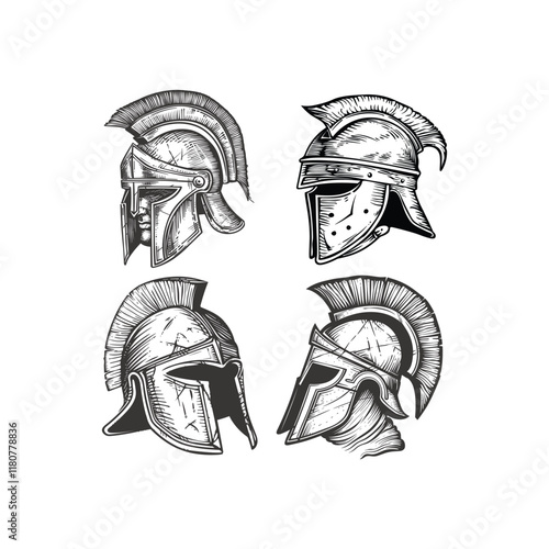 Spartan helmet hand draw engraving design vector template illustration