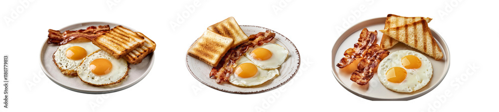 Breakfast with fried eggs, bacon and toasts of transparent background Breakfast with fried eggs, bacon and toasts of transparent background