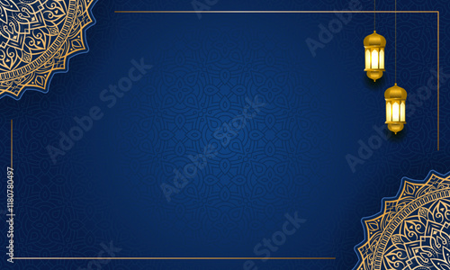 luxury blue mandala Ramadan Kareem Eid Mubarak arabesque Islamic background banner ornament	
