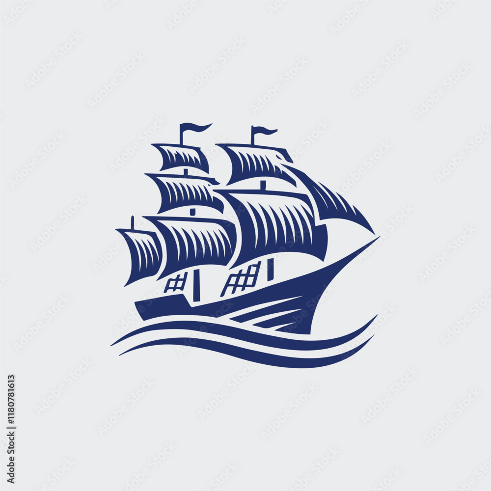 Naklejka premium Sailing ship logo