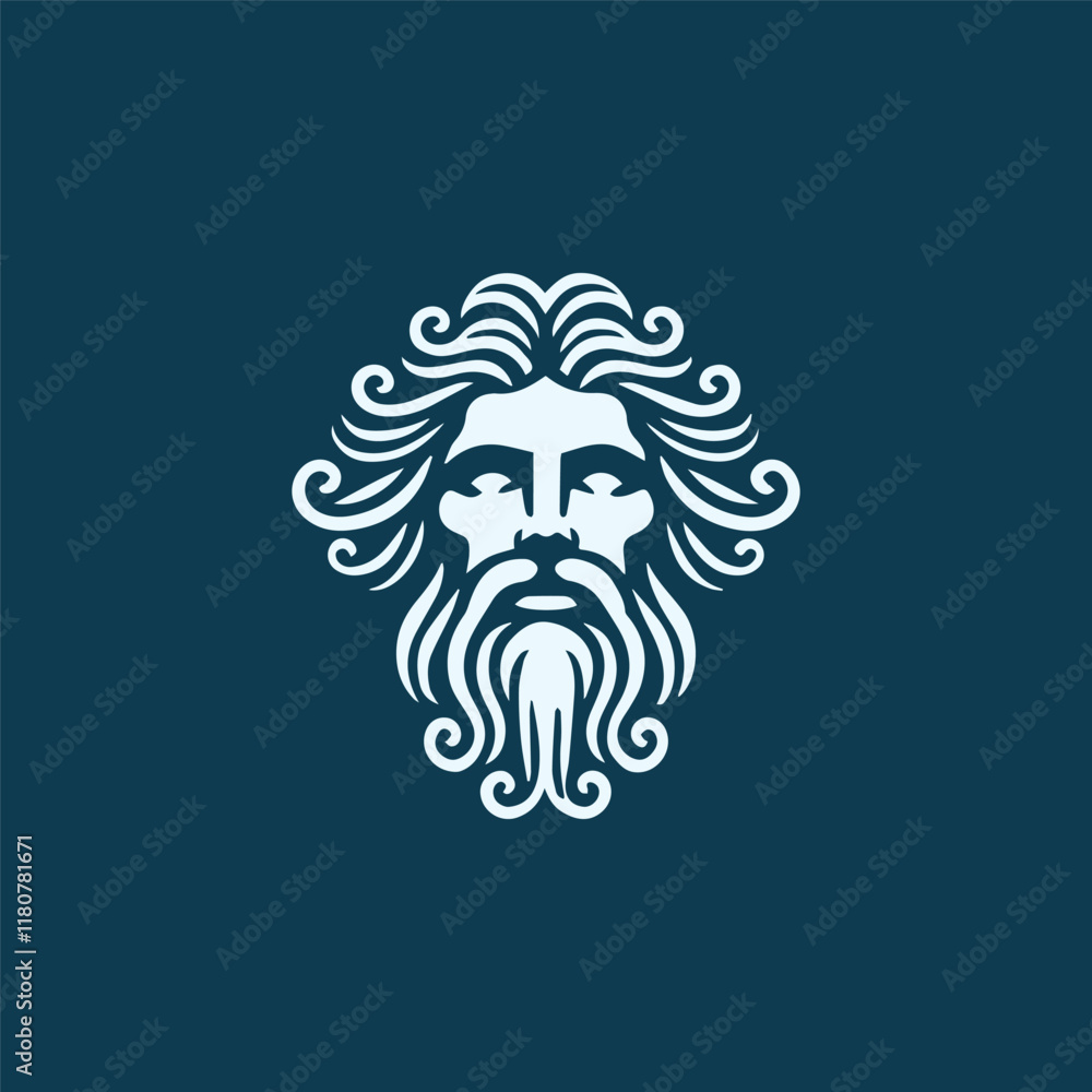 Naklejka premium Wave poseidon god logo