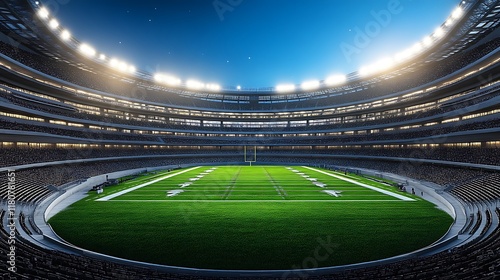 Night view of an empty American football stadium