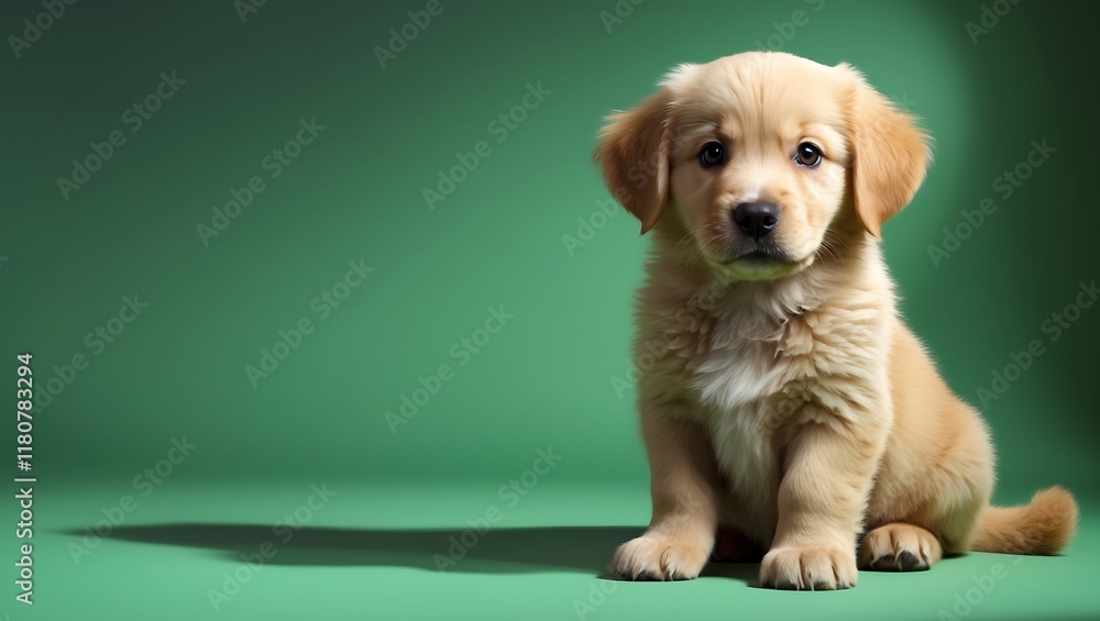 Adorable Golden Retriever Puppy Posing Against a Green Background Adorable Golden Retriever Puppy Posing Against a Green Background