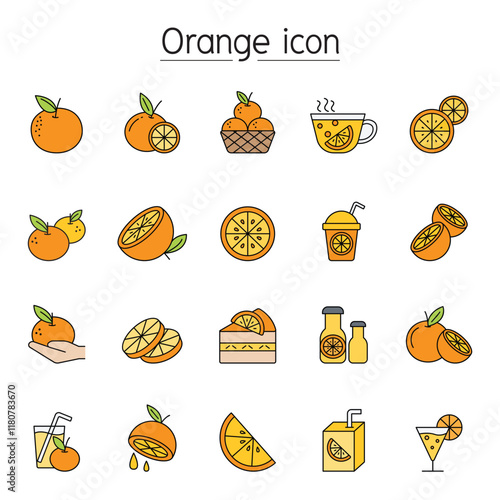 Orange icon set in thin line style