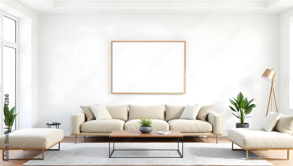 Fototapeta premium Customizable Frame Mock Up for Artwork in Elegant Living Room