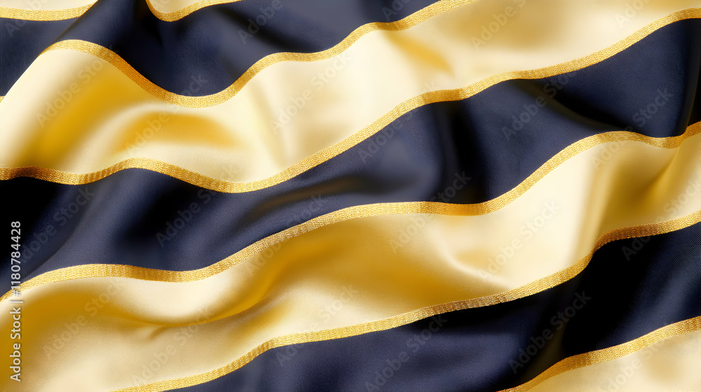 Fototapeta premium Luxurious gold and black striped silk fabric. Draped textile background for design projects.
