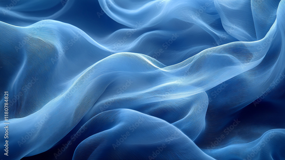 Obraz premium Abstract blue silk fabric waves texture background.