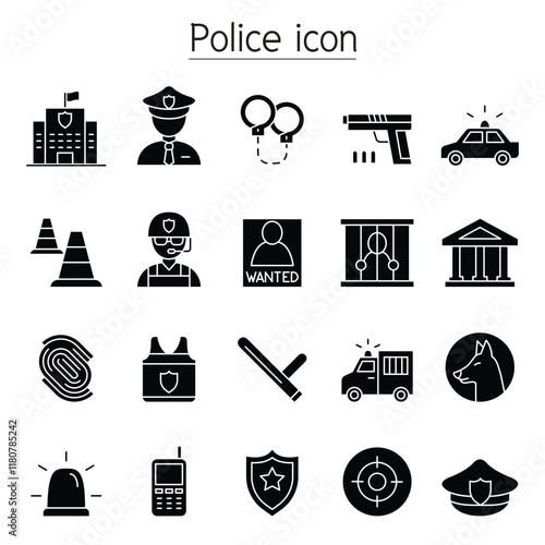 Police icon set in thin line style