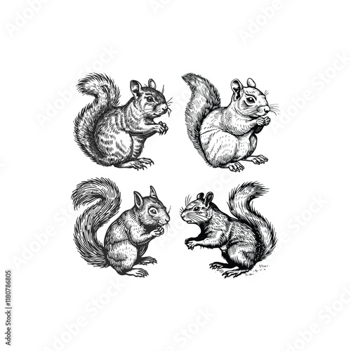 Squirrel hand draw engraving design vector template illustration