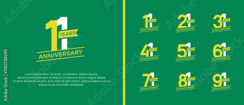 set of anniversary logo flat yellow and white color with green background for celebration moment