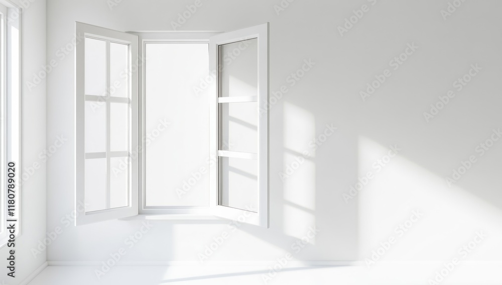 Serene Minimalist Room with Open Window and Sunlight Serene Minimalist Room with Open Window and Sunlight