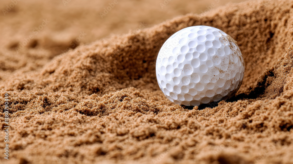 close up of golf ball resting in sand, showcasing texture and detail close up of golf ball resting in sand, showcasing texture and detail