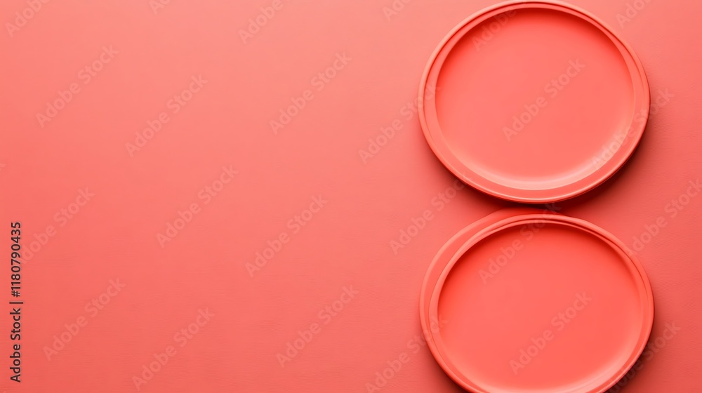 Two Coral Plates on a Coral Background Two Coral Plates on a Coral Background