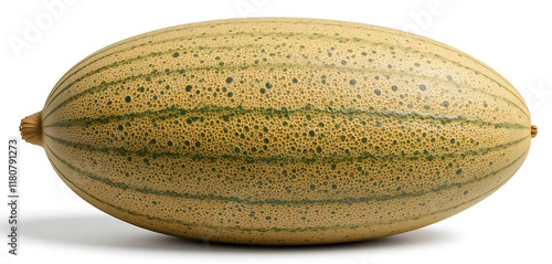 A Detailed Close-Up of a  Striped Pale Yellow Kiwano Melon photo