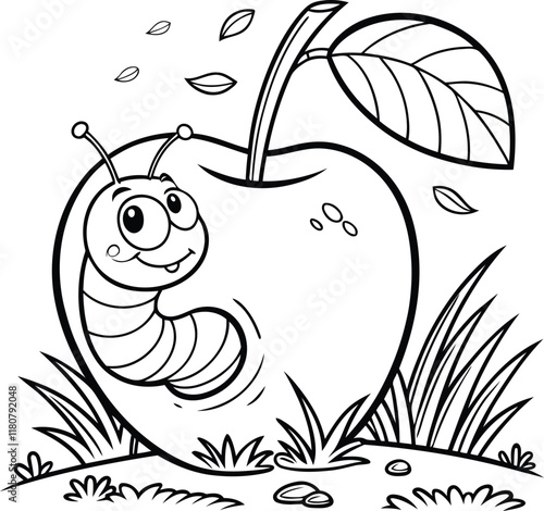 A cartoon snail crawling on top of an apple vector, a cartoon snail crawling on top of an apple silhouette, a cartoon snail crawling on top of an apple line art vector