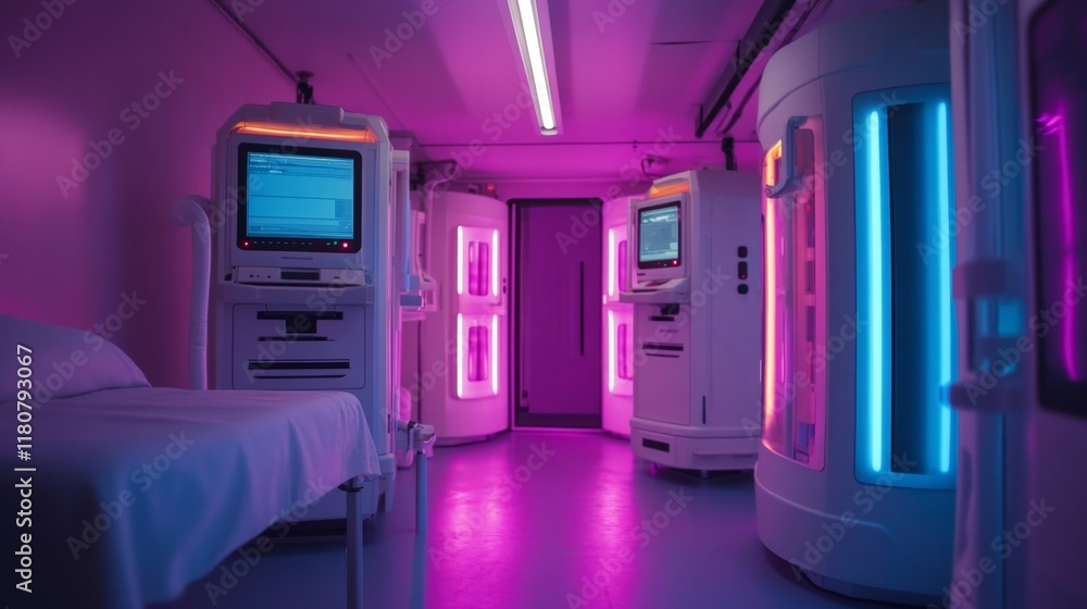 Fototapeta premium Advanced life-support facility glowing with robotic systems maintaining vital functions