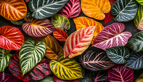 Wallpaper Mural Vibrant tropical foliage, colorful leaves, exotic plants, botanical background,  nature texture, patterned leaves, plant diversity. Torontodigital.ca