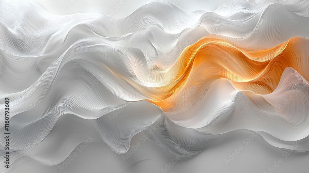 Obraz premium Abstract white and gold flowing waves, elegant, luxurious, smooth texture, 3D render.
