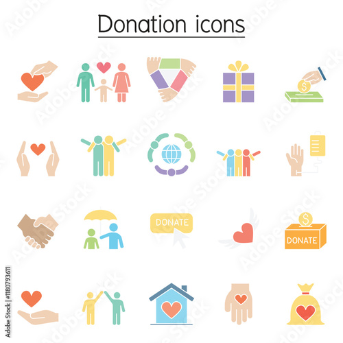 Donation & Charity icons set in thin line style